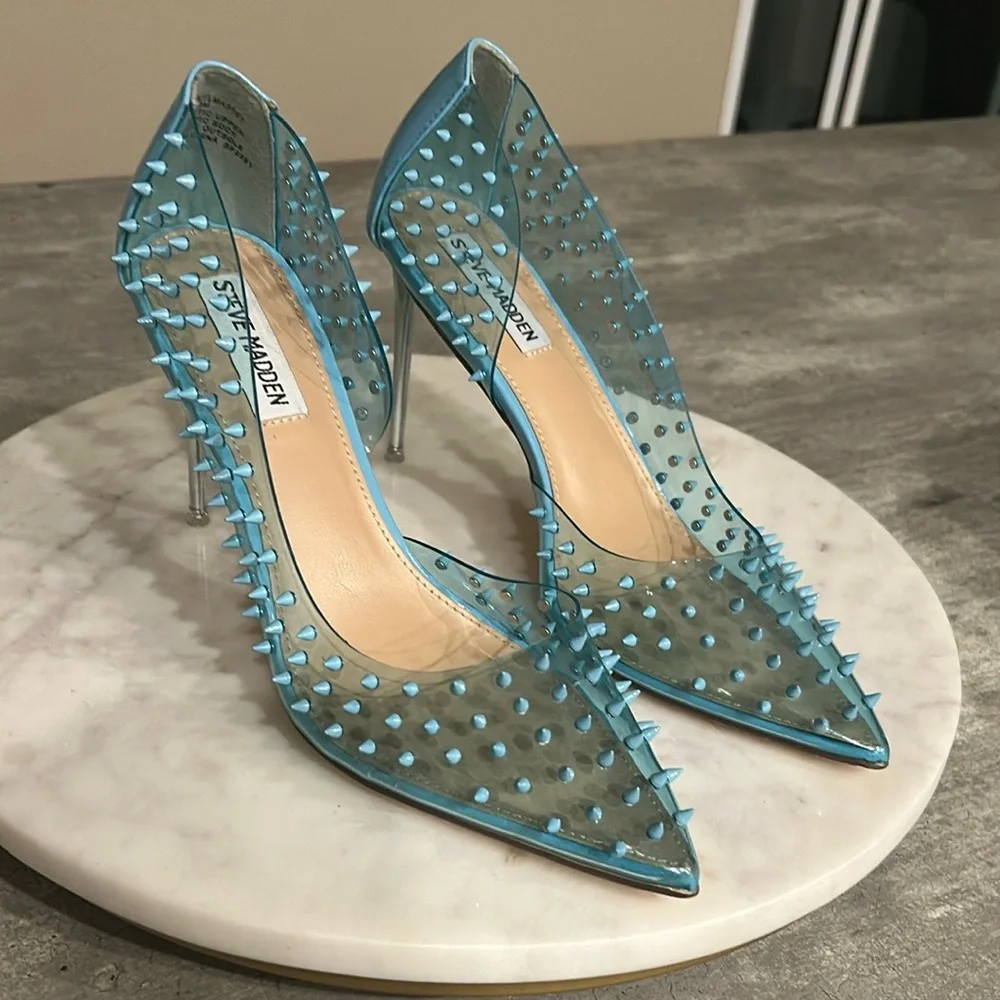 Steve Madden Transparent Blue spiked Heels size 8